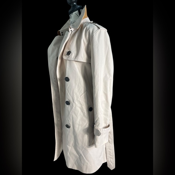 Coach New York F34024 Beige Trench Coat Double Breasted Belted Leather Trim L - Picture 5 of 16